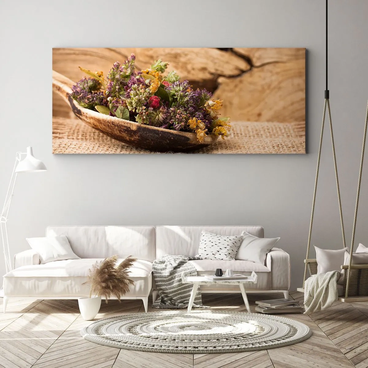 Vászonkép - Színes virágok és illatos gyógynövények - 100x40 cm