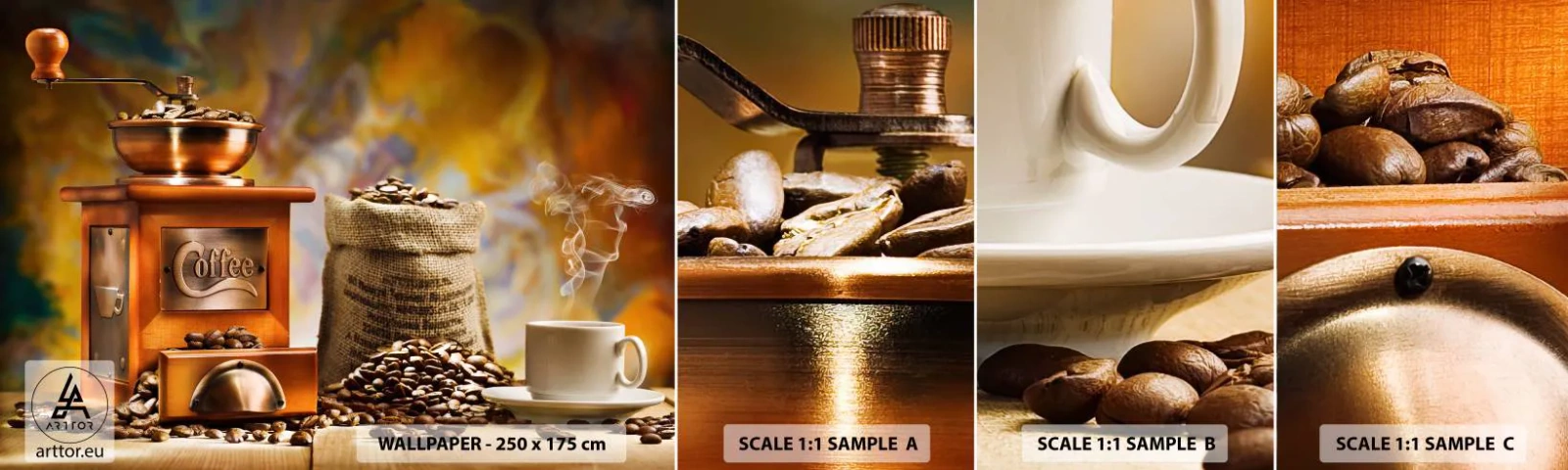 Fotótapéta Minta Standard Eco - A szemek ropogása, a daráló csörgése - Gasztronómia, Kávé, Kávédaráló - 100x30 cm