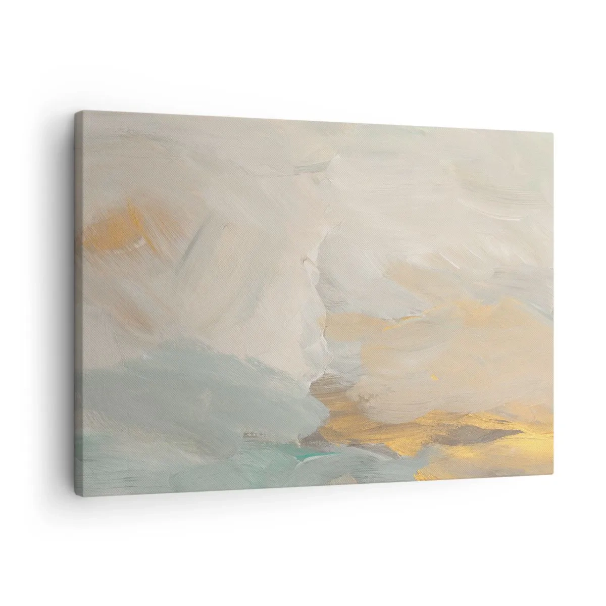 Vászonkép - Finom absztrakt ecsetvonások fehér és arany árnyalatokban - 70x50cm - Absztrakció - a szelídség földje - Modern fali dekoráció nappalihoz és hálószobához ARTTOR