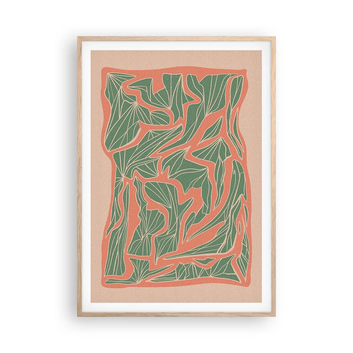 Poszter világos tölgy keretben - A korall és a zöld közötti küzdelem - 70x100 cm