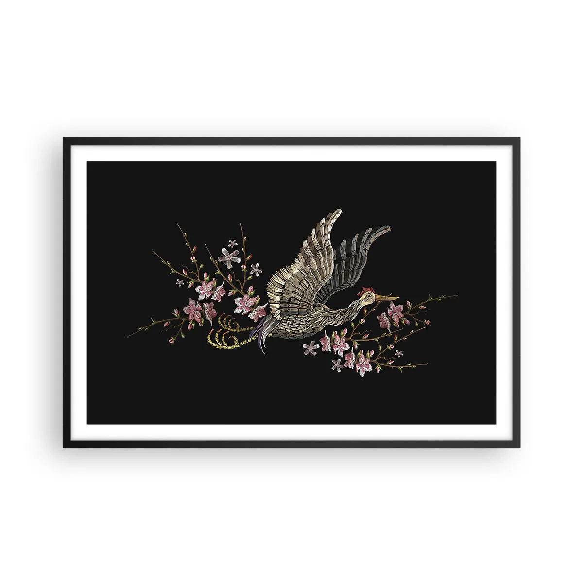 Poszter fehér keretben - Egzotikus hímzett madár - 91x61 cm