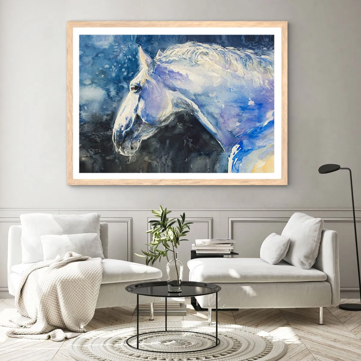 Poszter világos tölgy keretben - Portré kék fényben - 91x61 cm