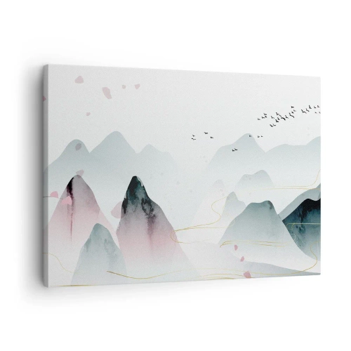 Vászonkép - Absztrakt hegyek pasztell árnyalatokban - 70x50cm - A csúcsok fölött - Modern fali dekoráció nappalihoz és hálószobához ARTTOR