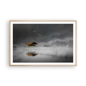 Poszter világos tölgy keretben - Menedék az esőtől - 91x61 cm