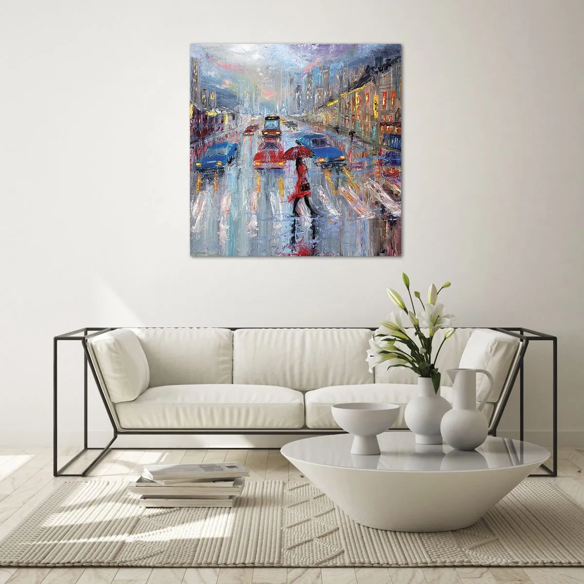 Üveg kép - Esős ​​délután a városban - 60x60 cm