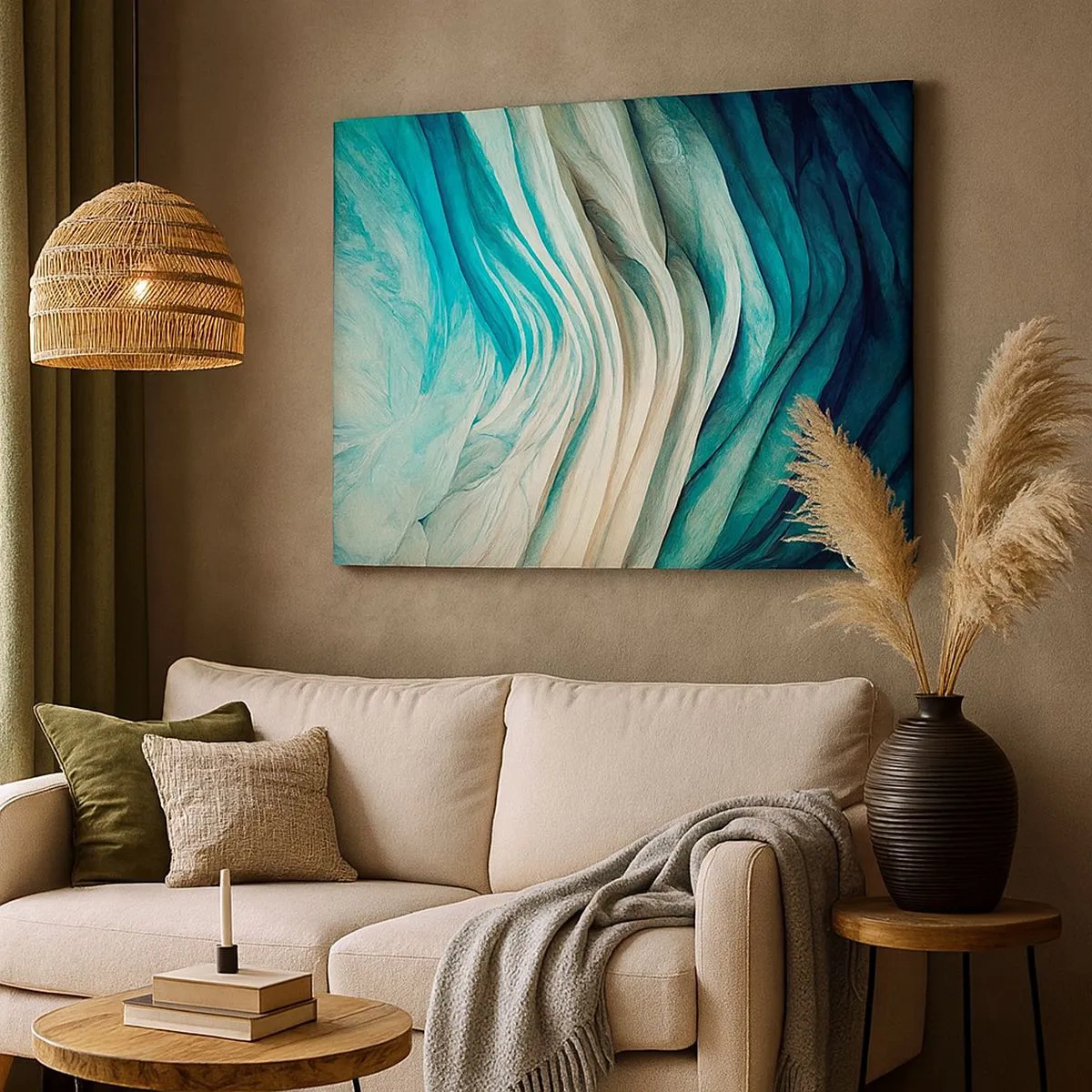 Vászonkép - Dinamikus hullámok kék és fehér árnyalatokban - 70x50cm - Kék telhetetlenség - Modern fali dekoráció nappalihoz és hálószobához ARTTOR