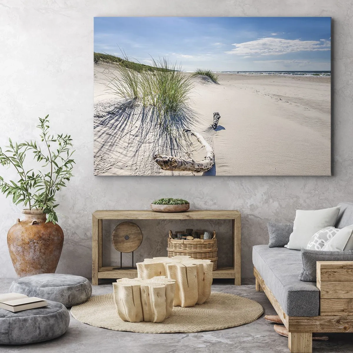 Vászonkép - Balti-tengeri tengerpart homokkal, fűvel és nyugodt kék éggel - 70x50cm - A leggyönyörűbb? A Balti - Modern fali dekoráció nappalihoz és hálószobához ARTTOR