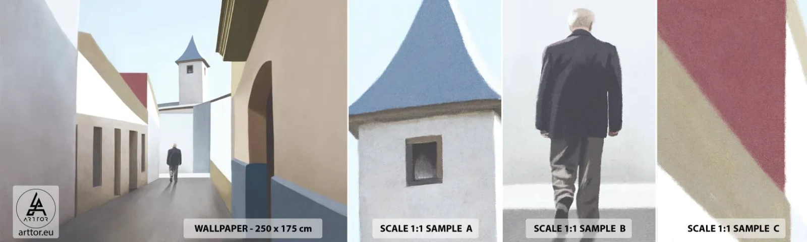 Fotótapéta Minta Öntapadós Deluxe Sticker - Napfényes séta - Pasztell, Épületek, Építészet - 100x30 cm