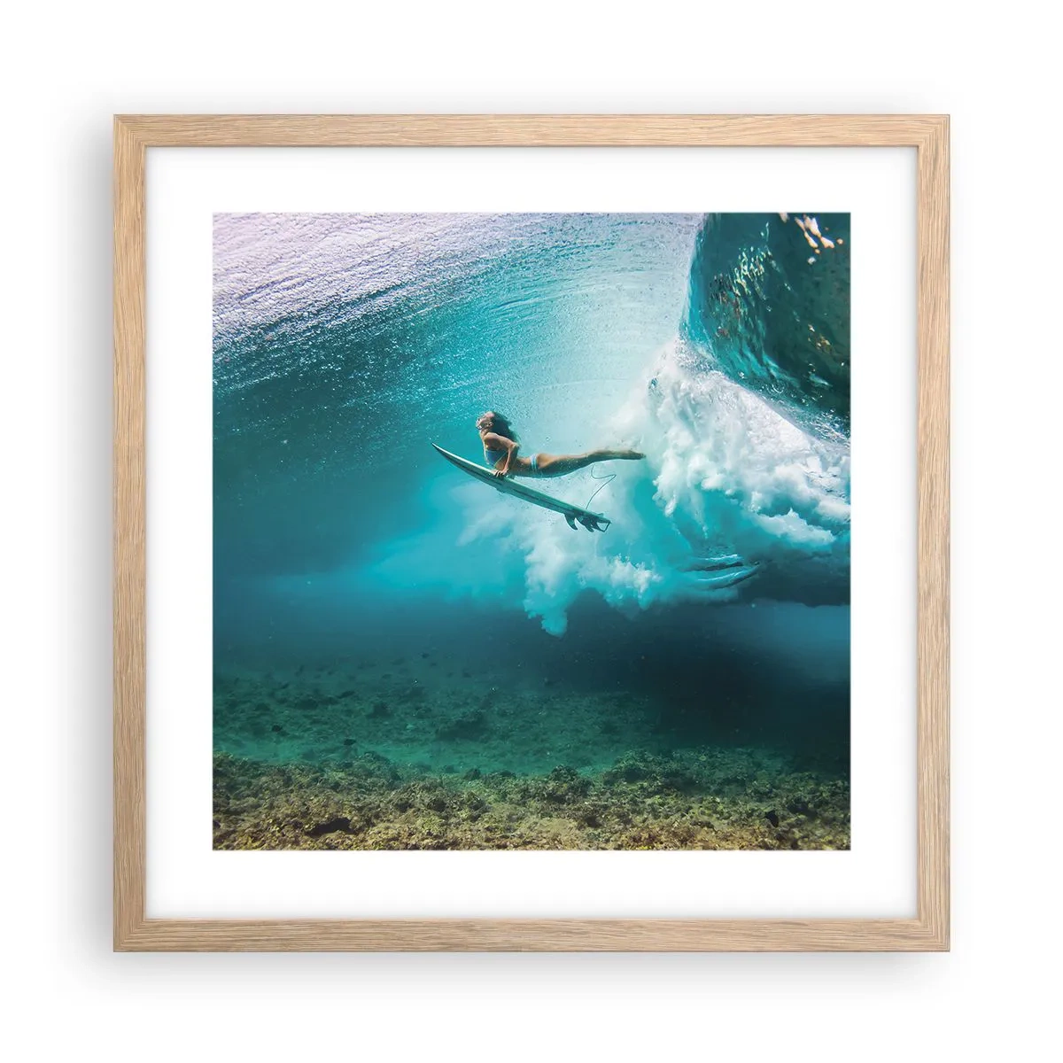 Poszter világos tölgy keretben - Vízalatti világ - 40x40 cm