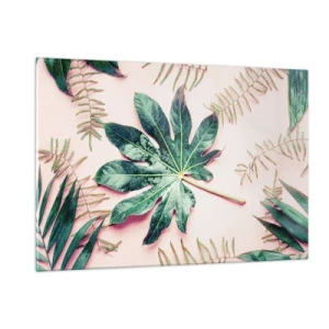 Üveg kép - A zöld tanulmánya a rózsaszín háttérben - 120x80 cm