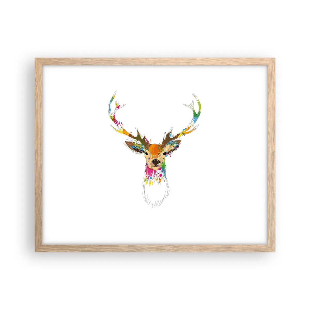 Poszter világos tölgy keretben - Színben fürdő gyengéd szarvas - 50x40 cm