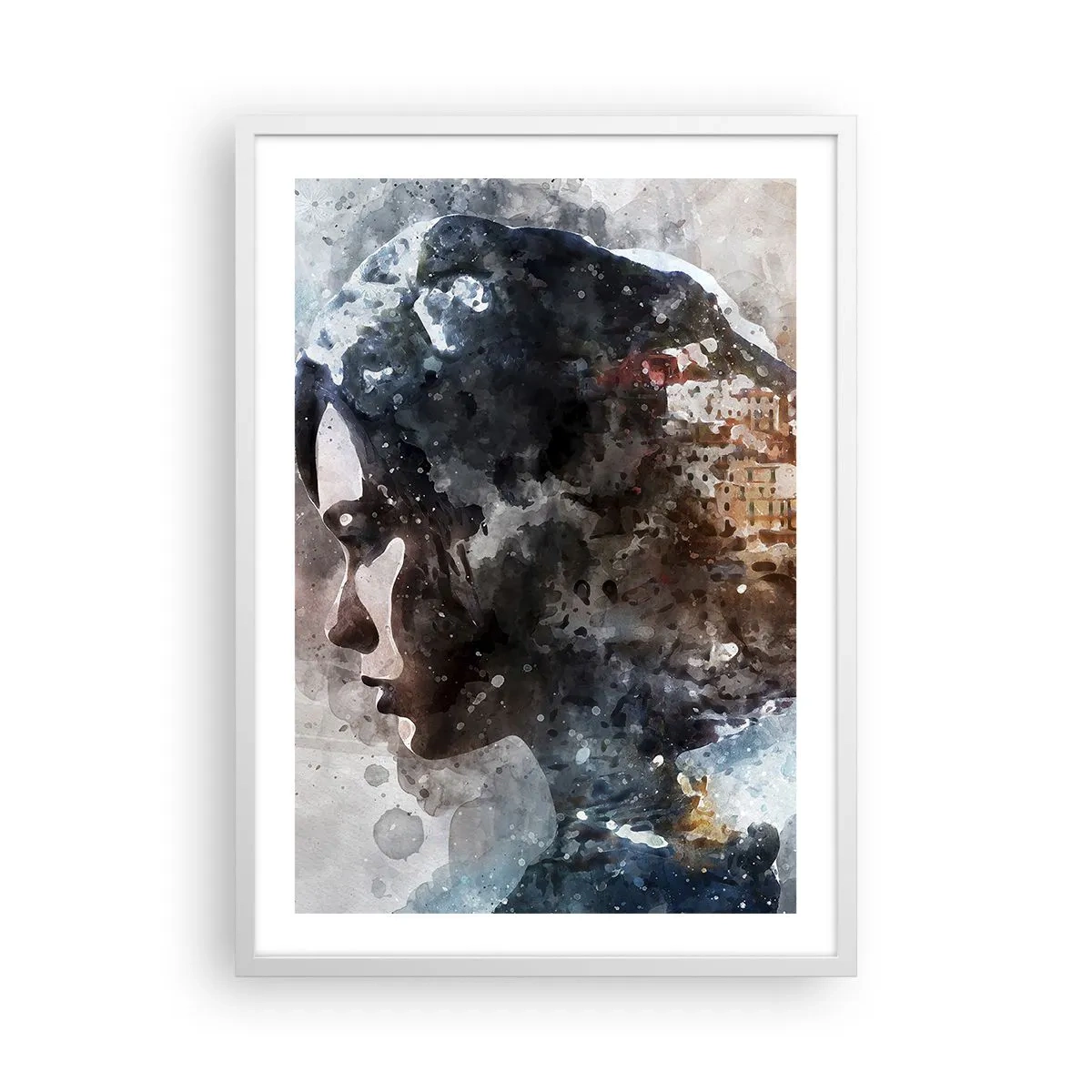 Poszter fekete keretben - Történet egy lányról, várossal a háttérben - 50x70 cm