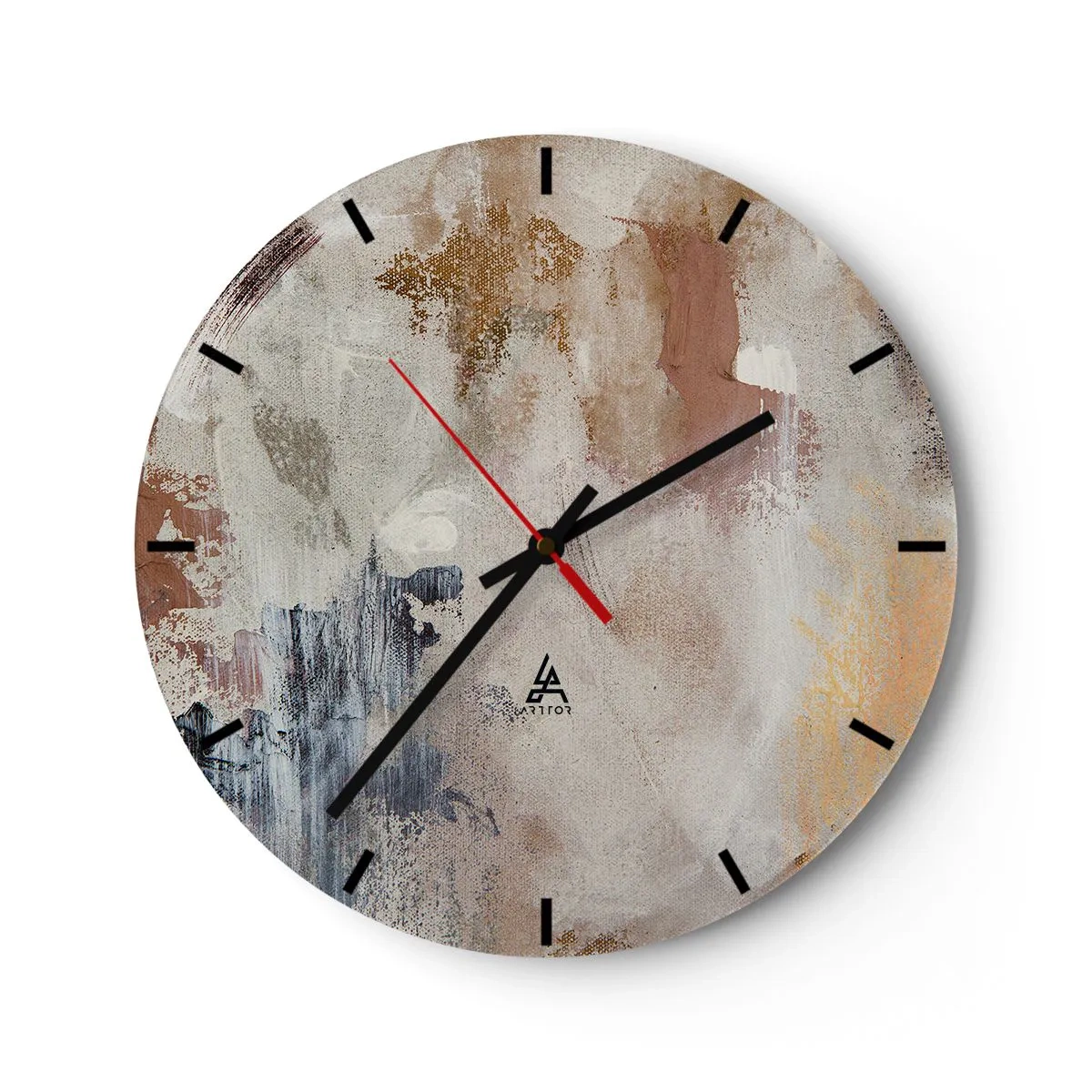 Falióra, Óra - Bézs és barna absztrakció finom ecsetvonásokkal - 30x30cm - Ködös absztrakció - Modern fali dekoráció nappalihoz, konyhához és hálószobához ARTTOR