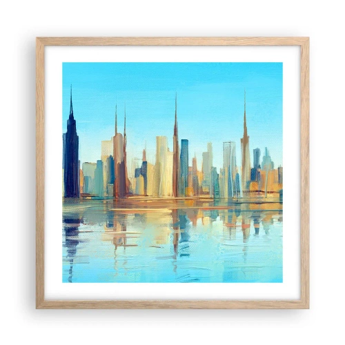 Poszter világos tölgy keretben - Napfényes metropolisz - 50x50 cm