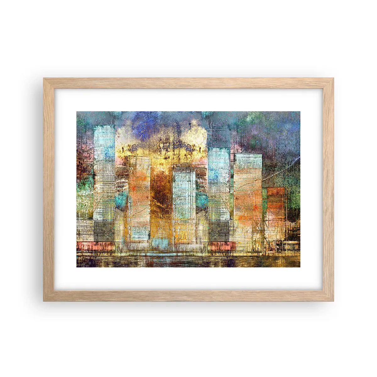 Poszter világos tölgy keretben - Napfényes metropolisz - 40x30 cm