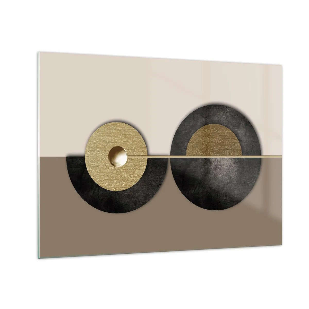Üveg kép - Geometrikus körök arany és fekete színben bézs alapon - 70x50cm - Variációk egy kör körül - Modern fali dekoráció nappalihoz és hálószobához ARTTOR