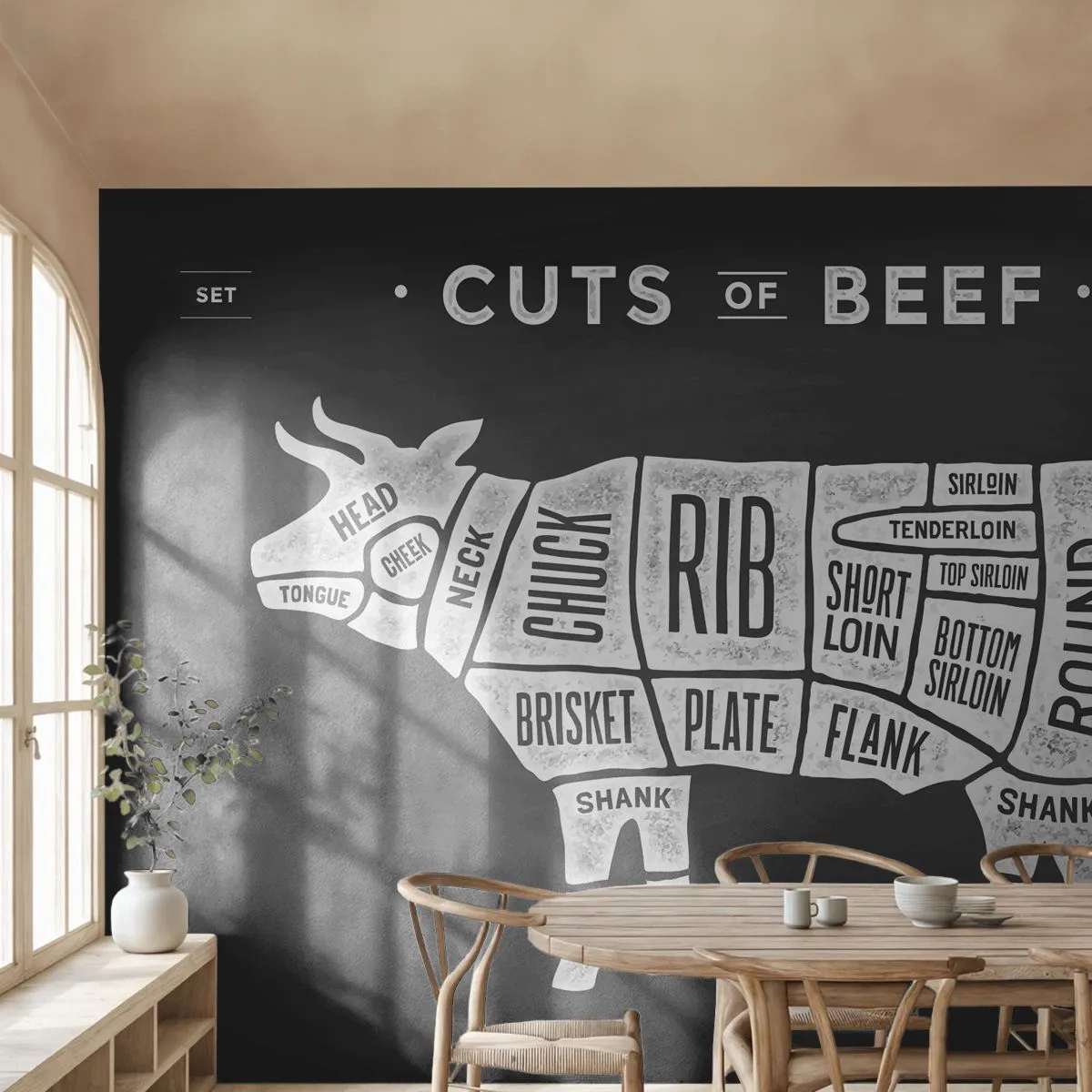 Öntapadós Fotótapéta Deluxe Sticker - Mészáros ábécéskönyve - Gasztronómia, Bika, Marhahús - 150x105 cm