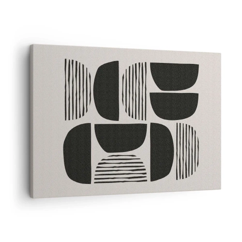 Vászonkép - Geometria félkörökkel és fekete vonalakkal világos háttér előtt - 70x50cm - Félszívű megállapodások - Modern fali dekoráció nappalihoz és hálószobához ARTTOR