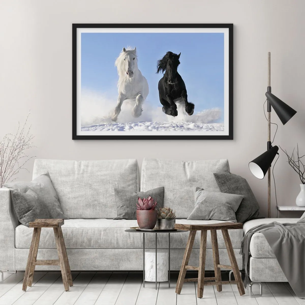 Poszter fehér keretben - Fekete-fehér galopp - 40x30 cm