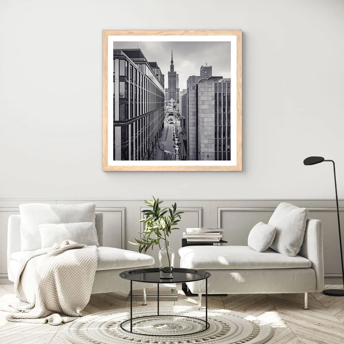 Poszter világos tölgy keretben - Varsói völgy - 40x40 cm