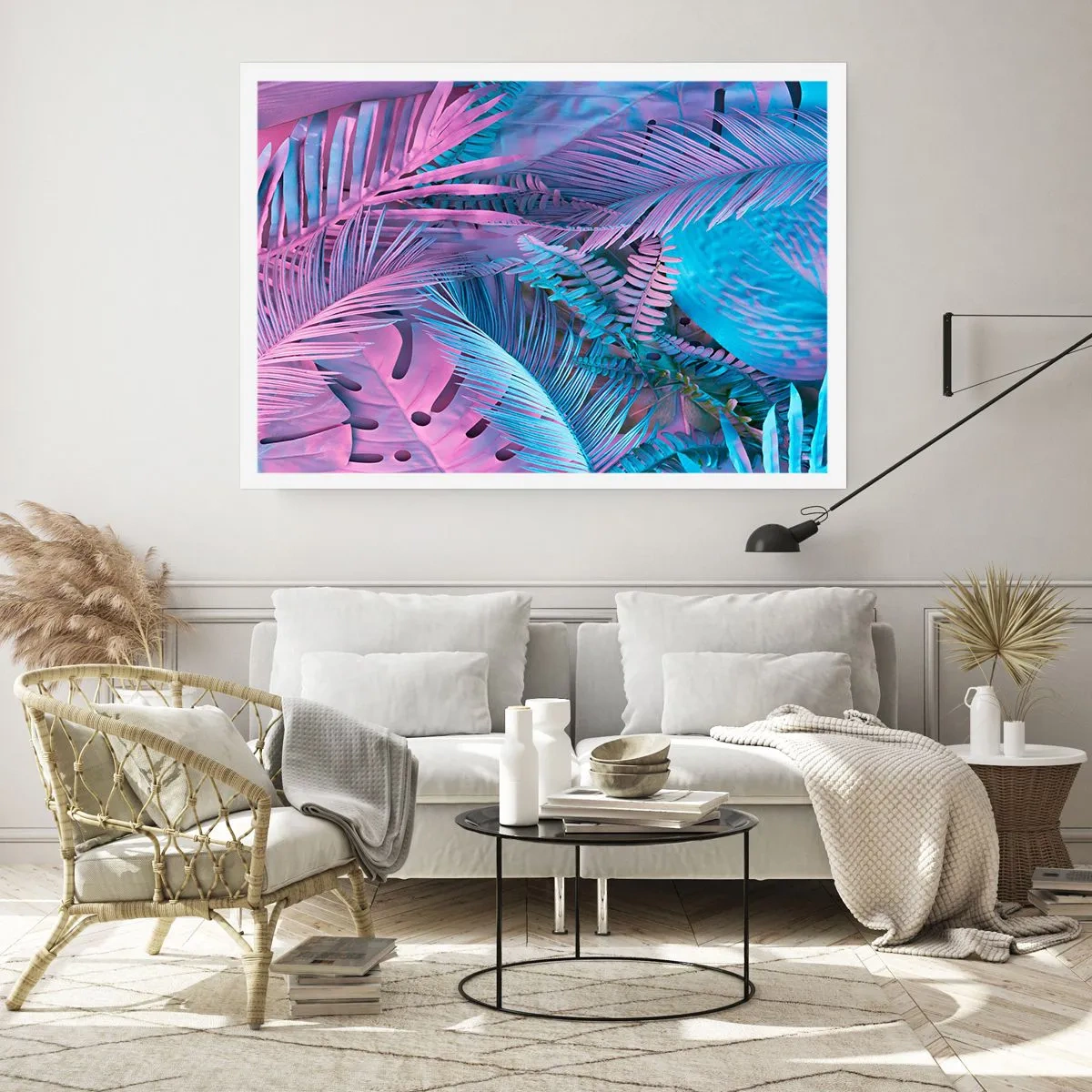 Poszter - Trópusok rózsaszínben és kékben - 70x50 cm