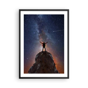 Poszter fehér keretben - Sziluett egy szikla tetején, csillagos éggel a háttérben - 50x70cm - Az erő velem van! - Modern fali dekoráció nappalihoz és hálószobához ARTTOR