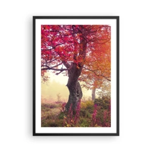 Poszter fehér keretben - Egy fa vörös levelekkel őszi tájban - 50x70cm - Virágzás őrülete - Modern fali dekoráció nappalihoz és hálószobához ARTTOR