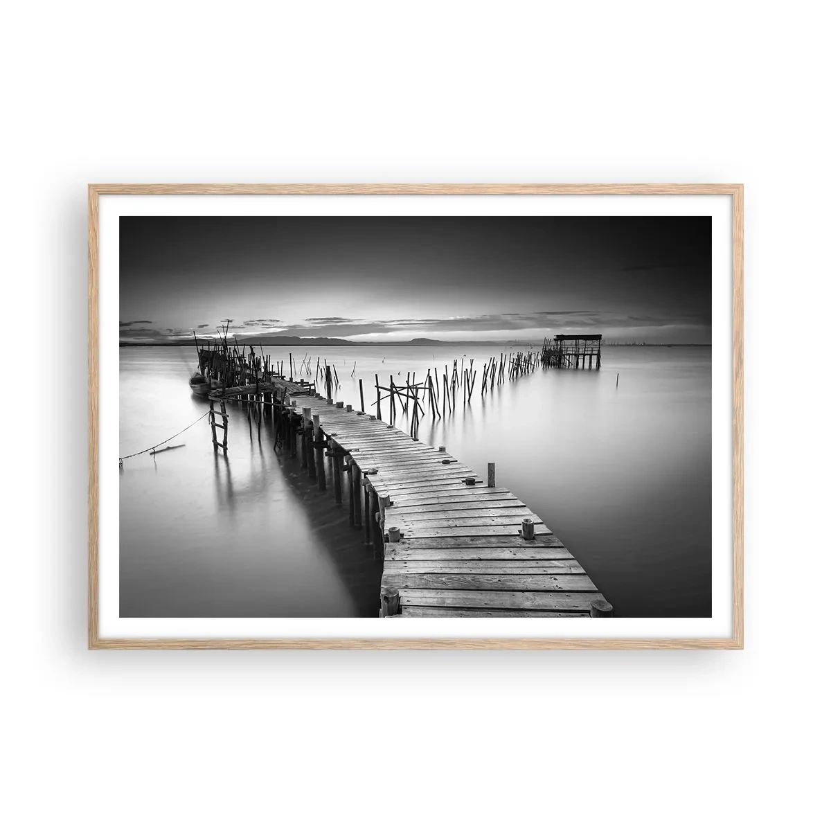 Poszter világos tölgy keretben - Egy elfeledett part békéje - 100x70 cm