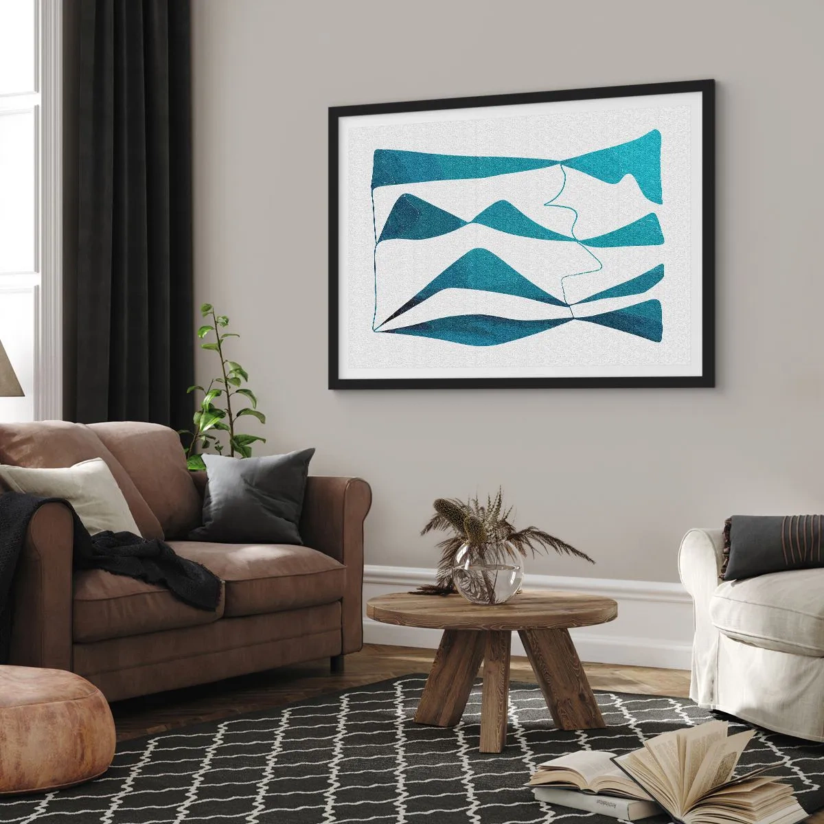 Poszter fehér keretben - Absztrakció: egy türkizkék összetétel - 70x50 cm