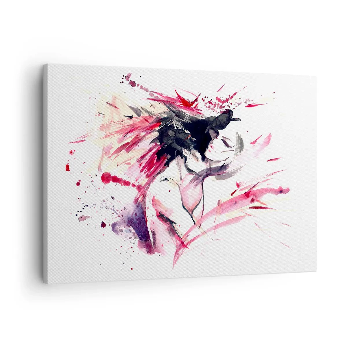 Vászonkép - Dinamikus piros díszítéssel díszített nő absztrakt portréja - 70x50cm - A szerelem beteljesülése - Modern fali dekoráció nappalihoz és hálószobához ARTTOR