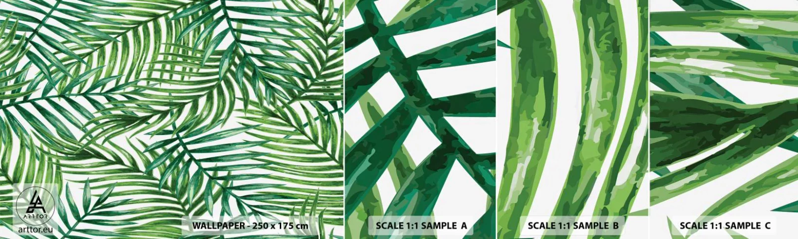 Fotótapéta Minta Öntapadós Deluxe Sticker - A zöld lombkorona alatt - Absztrakció, Pálmafa levél, Kókuszpálma - 100x30 cm