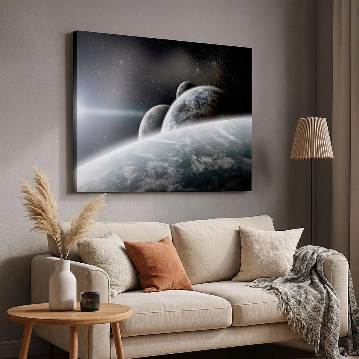 Vászonkép - Bolygók az űrben, a csillagok és galaxisok hátterében - 70x50cm - A szférák kozmikus zenéje - Modern fali dekoráció nappalihoz és hálószobához ARTTOR