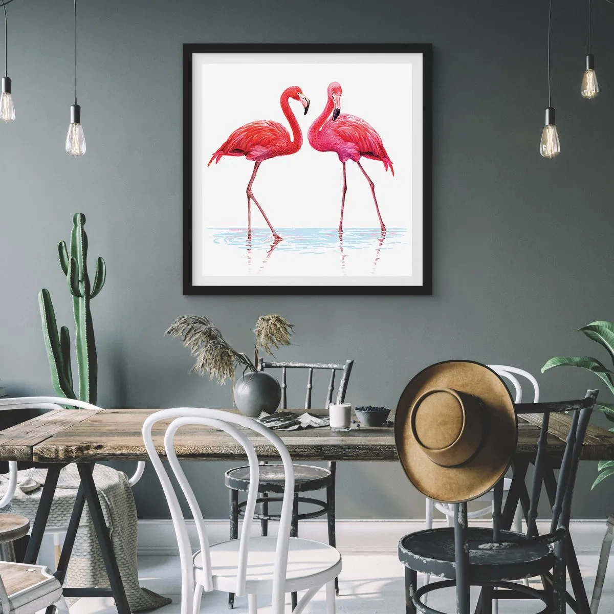 Poszter fehér keretben - Rozsaszín randez-vous - 50x50 cm