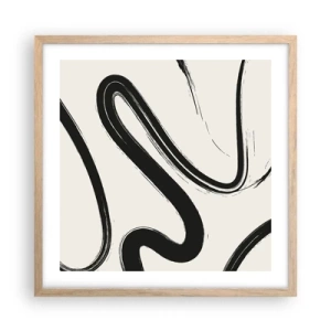 Poszter világos tölgy keretben - Fekete-fehér rajongás - 50x50 cm