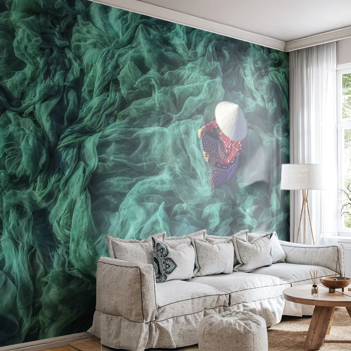 Fotótapéta Standard Eco - A hálók tengerében - Halászháló, Nő, Vietnam - 200x140 cm