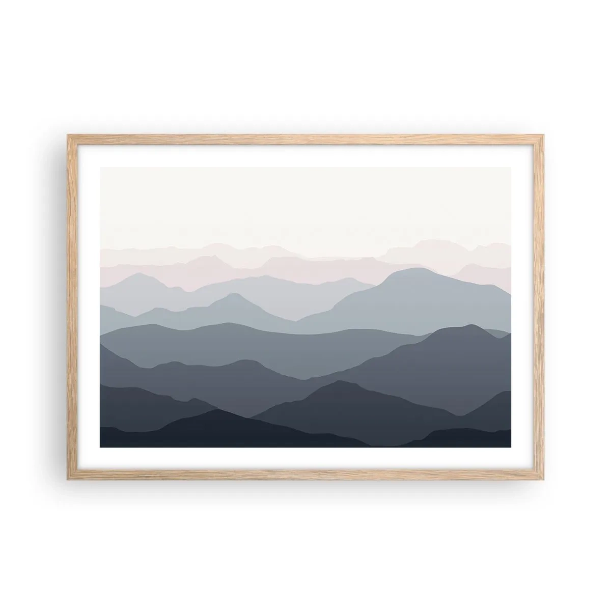 Poszter világos tölgy keretben - A hegyek hullámai - 70x50 cm