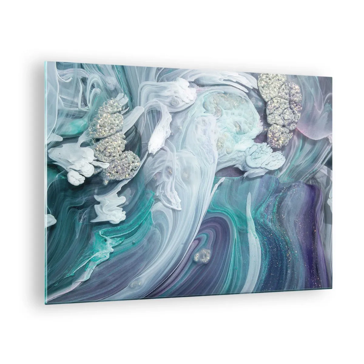 Üveg kép - Egy absztrakt kompozíció kék, lila és fehér árnyalataiban. - 70x50cm - Kék áramlatok - Modern fali dekoráció nappalihoz és hálószobához ARTTOR