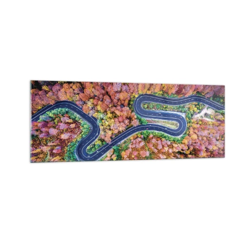 Üveg kép - Kanyargós út az erdőn keresztül - 140x50 cm