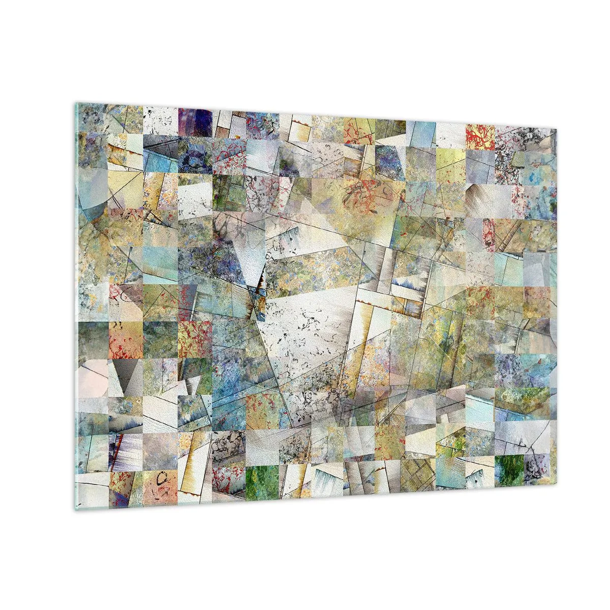 Üveg kép - Töredezett geometriai alakzatok színes kompozíciója - 70x50cm - Geometrikus átrendeződés - Modern fali dekoráció nappalihoz és hálószobához ARTTOR