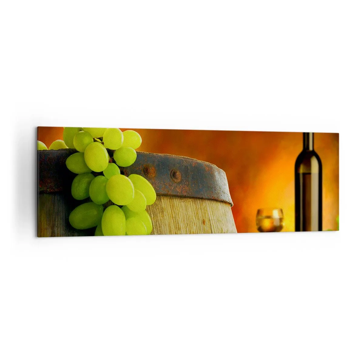 Vászonkép - Csendélet egy üveg borral és egy szőlő fürttel - 160x50 cm