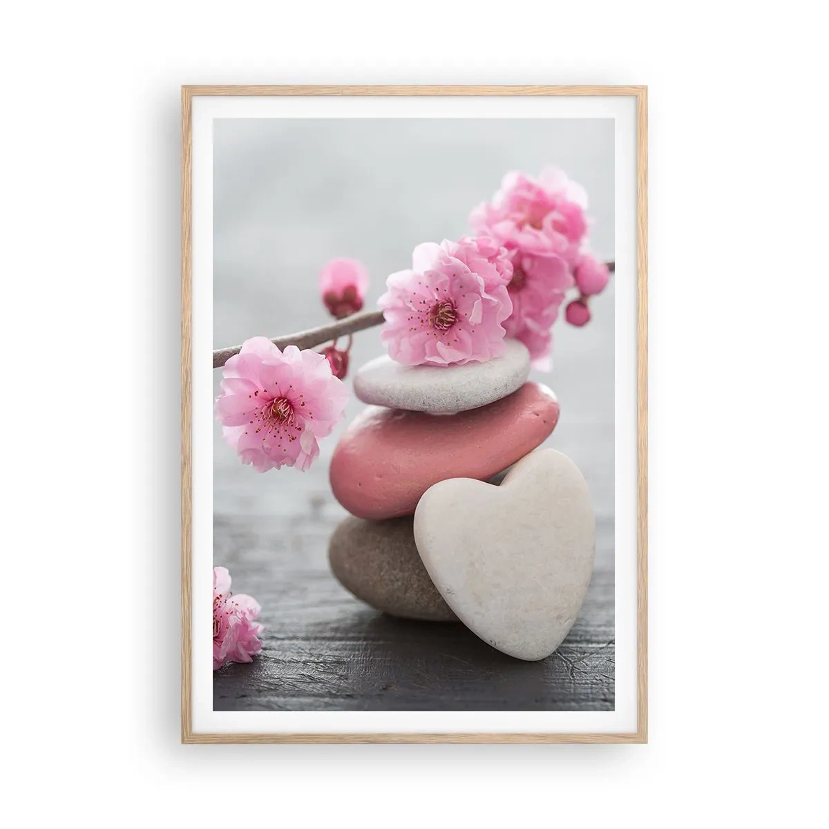 Poszter világos tölgy keretben - Boldogság a cseresznyevirággal - 70x100 cm