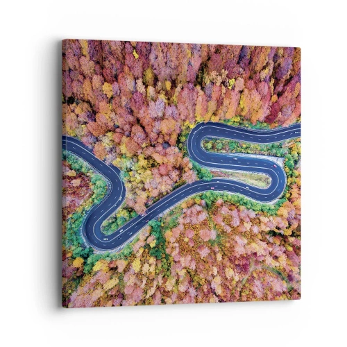 Vászonkép - Kanyargós út az erdőn keresztül - 40x40 cm