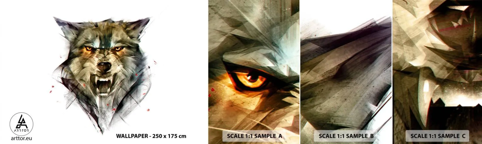 Fotótapéta Minta Öntapadós Deluxe Sticker - Egy lépést sem! - Absztrakció, Állatok, Farkas - 100x30 cm