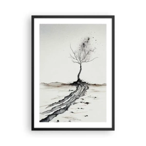 Poszter fehér keretben - Minimalista fa absztrakt gyökerekkel - 50x70cm - Téli melankólia - Modern fali dekoráció nappalihoz és hálószobához ARTTOR