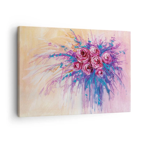 Vászonkép - Egy csokor rózsa pasztell színekben - 70x50cm - Rózsaszín szökőkút - Modern fali dekoráció nappalihoz és hálószobához ARTTOR