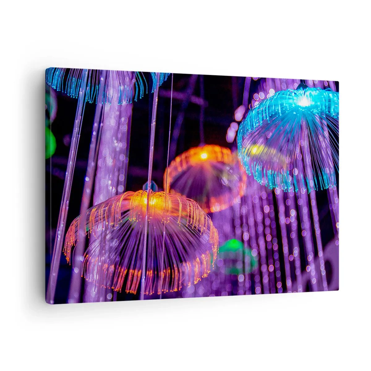 Vászonkép - Színes világító medúza sötét környezetben - 70x50cm - Világító szökőkút - Modern fali dekoráció nappalihoz és hálószobához ARTTOR