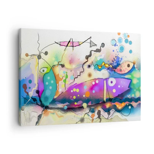 Vászonkép - Absztrakt halak színes, szürreális kompozícióban - 70x50cm - Nincsenek szavak! - Modern fali dekoráció nappalihoz és hálószobához ARTTOR