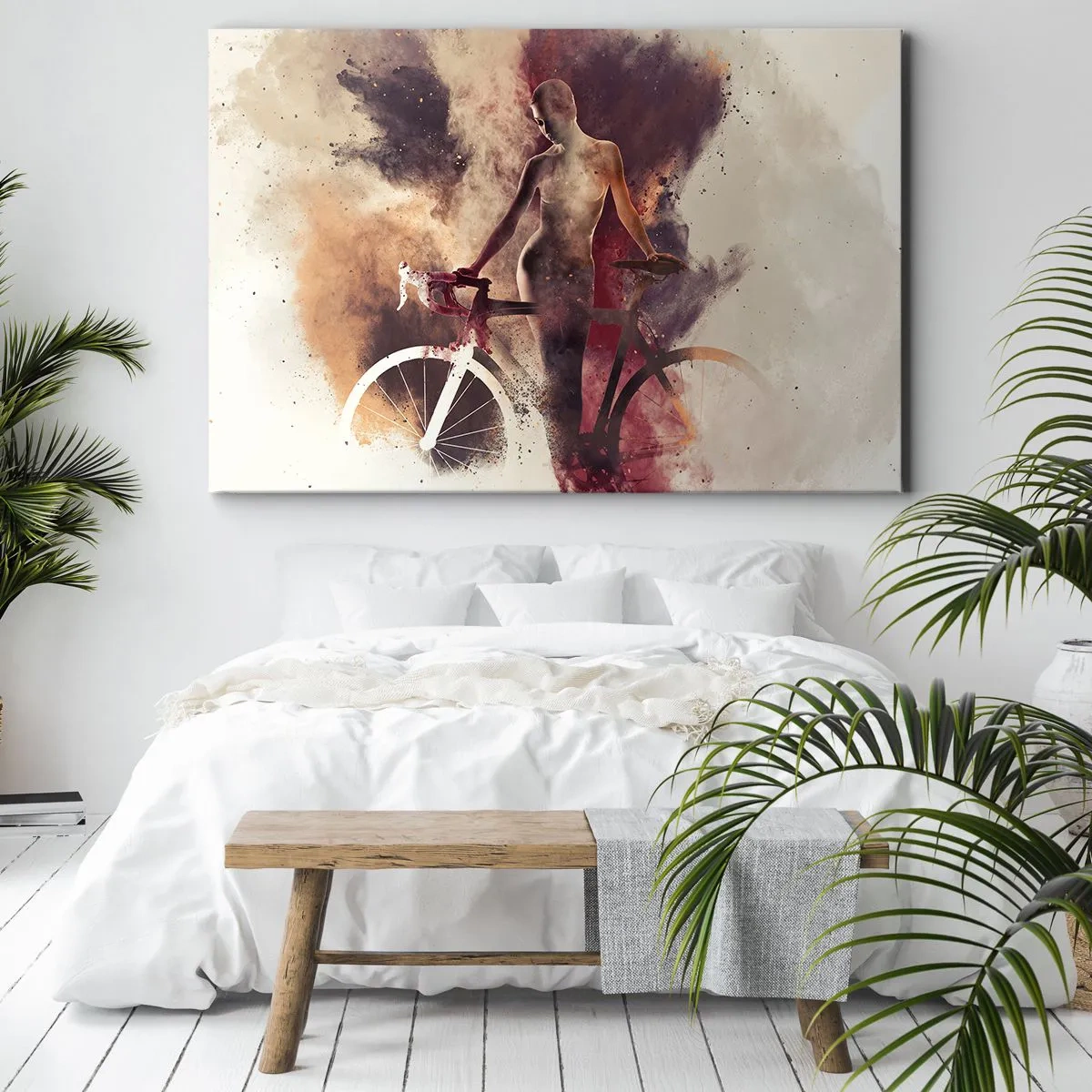 Vászonkép - Absztrakt sziluett egy kerékpárral művészi stílusban - 70x50cm - Márvány formájú kerékpáros lélek - Modern fali dekoráció nappalihoz és hálószobához ARTTOR