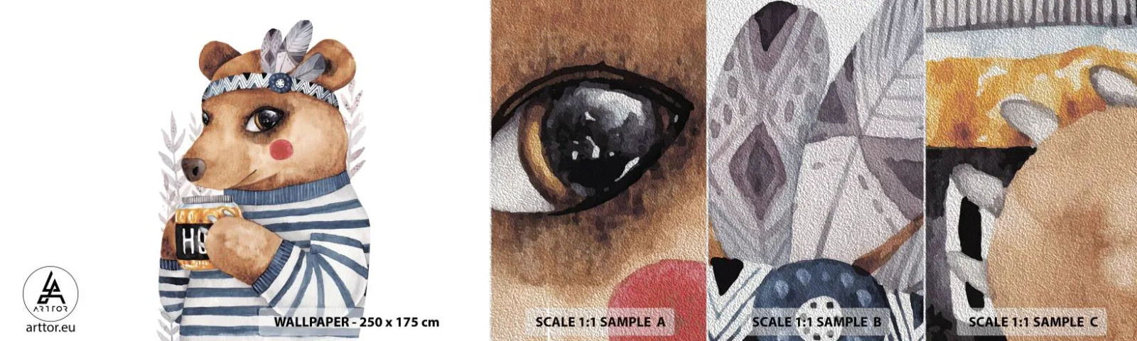 Fotótapéta Minta Premium Sand - Édes Mackó - Absztrakció, Gyerekeknek, Medve - 100x30 cm