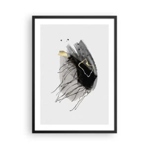 Poszter fehér keretben - Egy absztrakt kompozíció fekete, szürke és arany díszítéssel. - 50x70cm - Feketében és aranyban - Modern fali dekoráció nappalihoz és hálószobához ARTTOR
